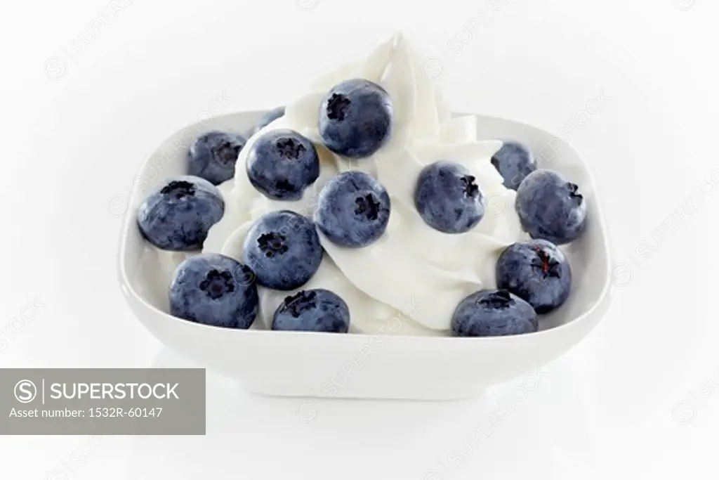 Yogurt ice cream garnished with blueberries