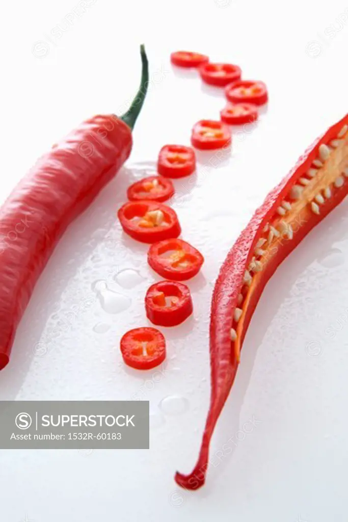 Red chilli peppers and chilli rings