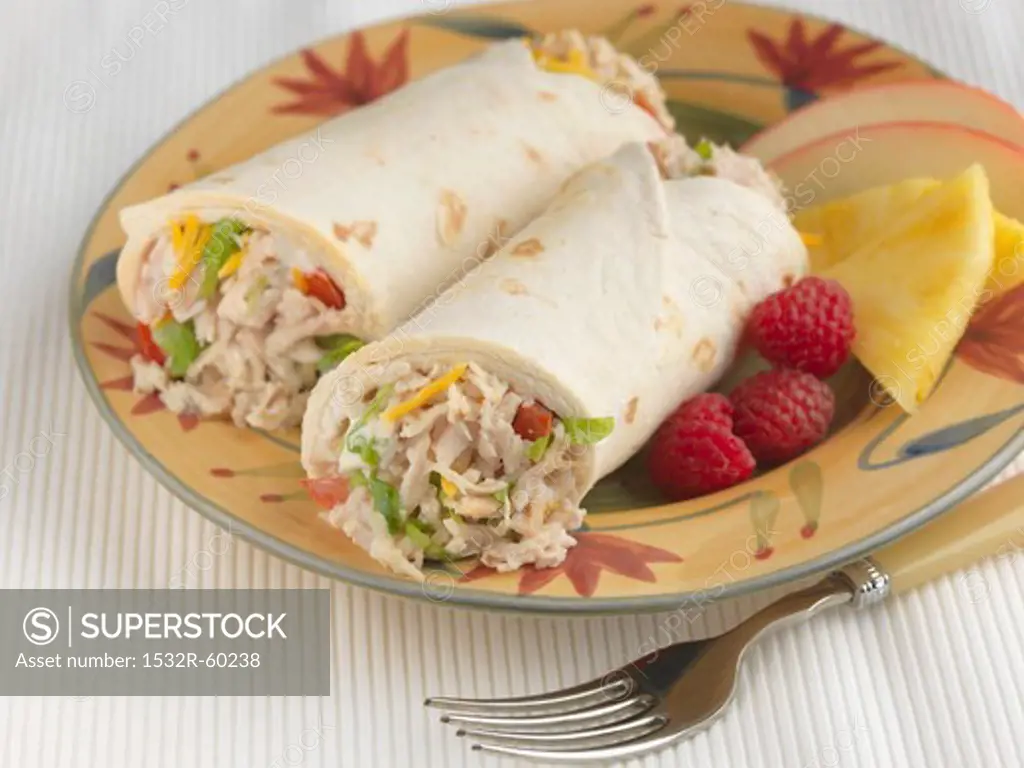 Turkey Salad Wraps with Raspberries and Pineapple