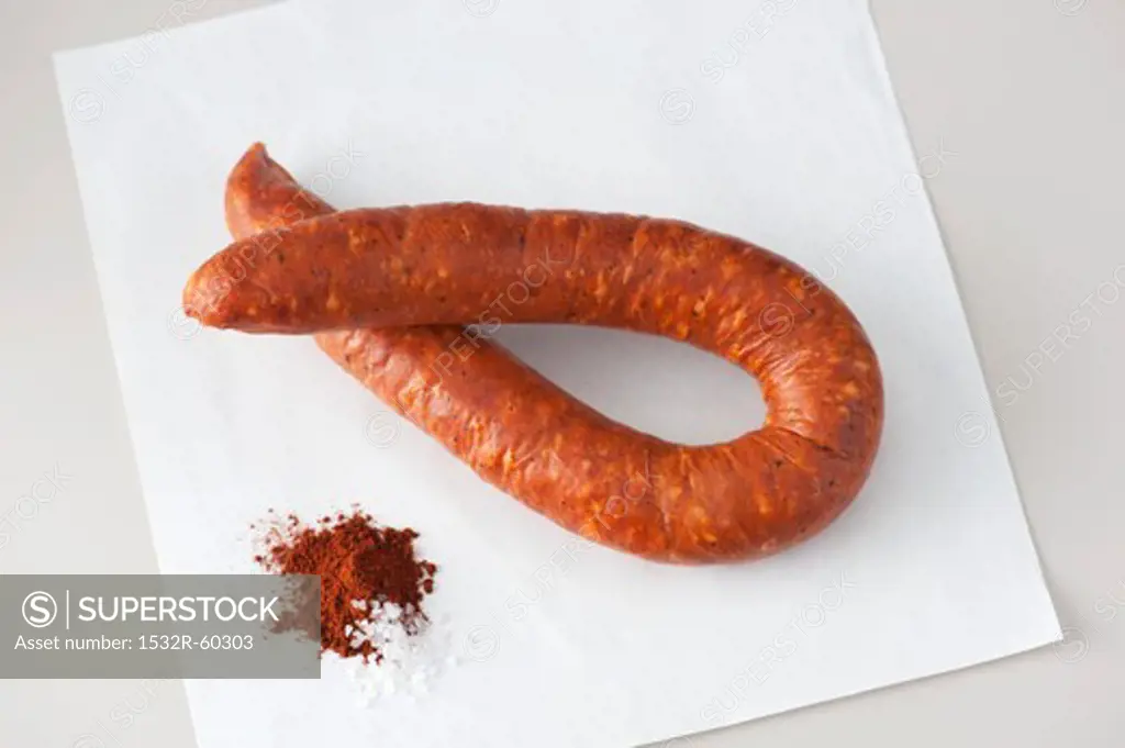 Linguica on Butcher's Paper with Paprika and Salt