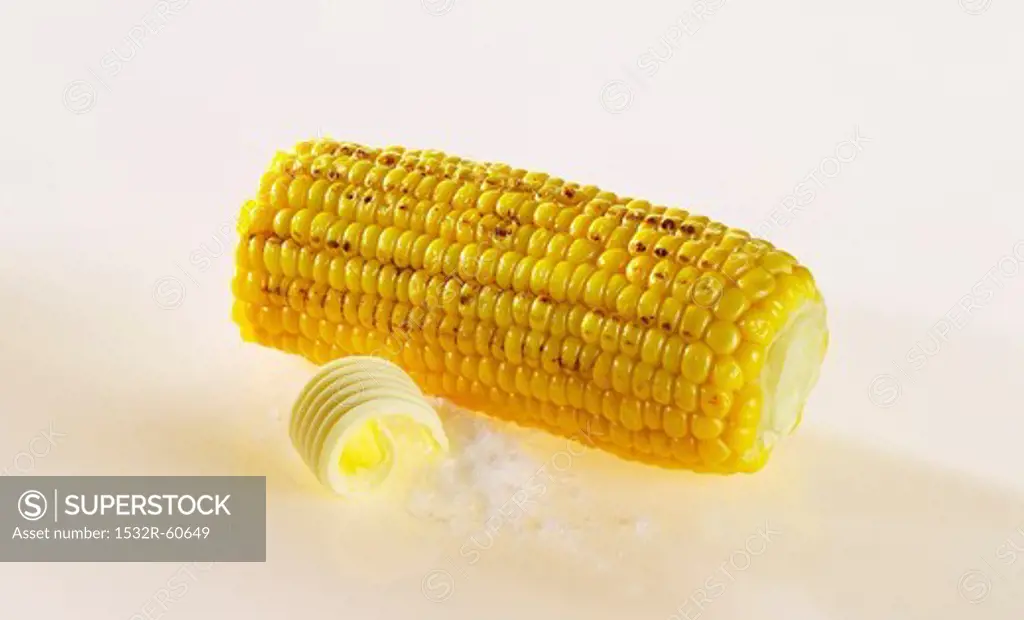 Roasted corn on the cob with butter and salt