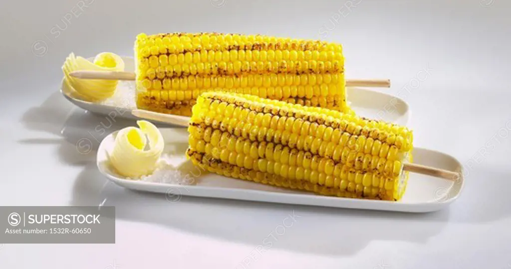 Grilled corn on the cob with butter and salt