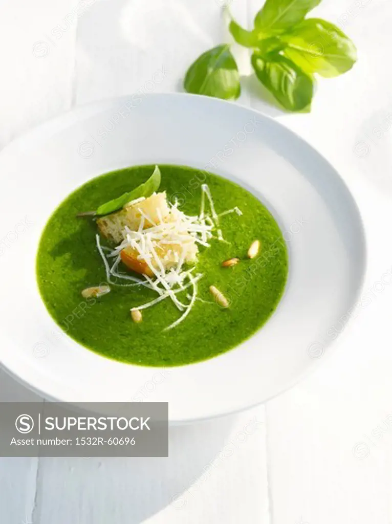 Pesto with pine nuts, basil, white bread and Parmesan