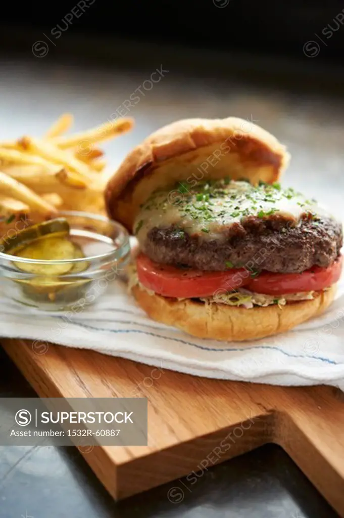 Cheeseburger with Tomato; Pickles and French Fries