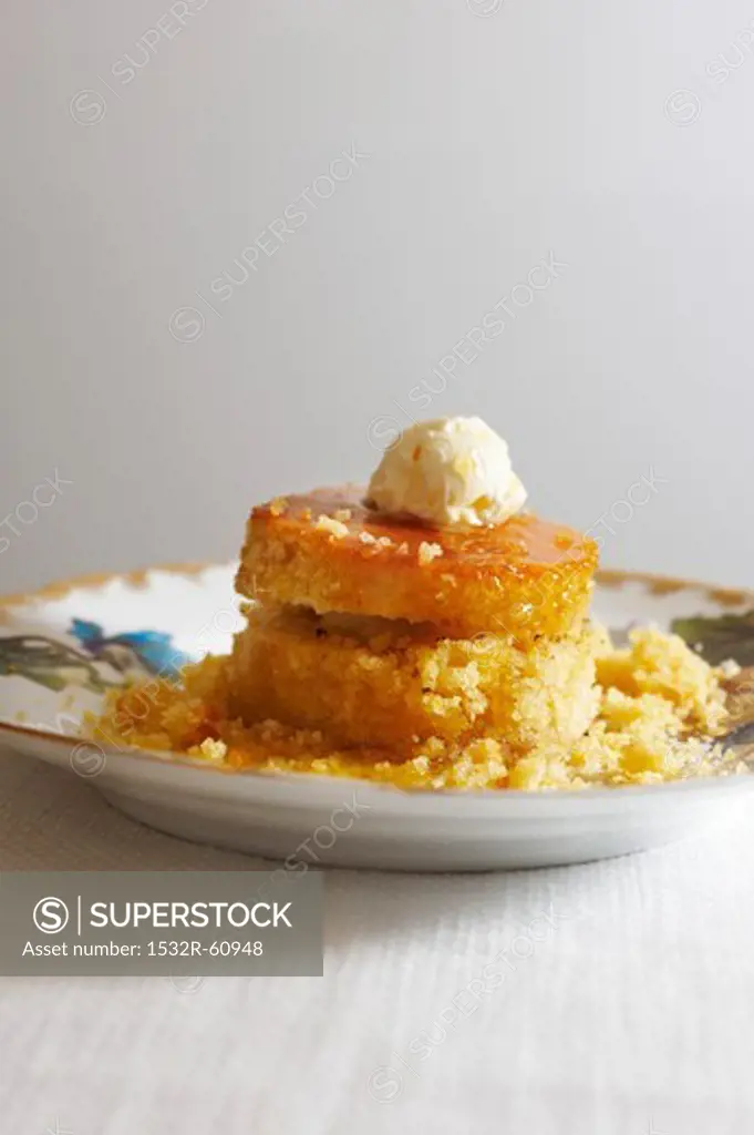 Cornbread Rounds with Honey Butter on a Plate