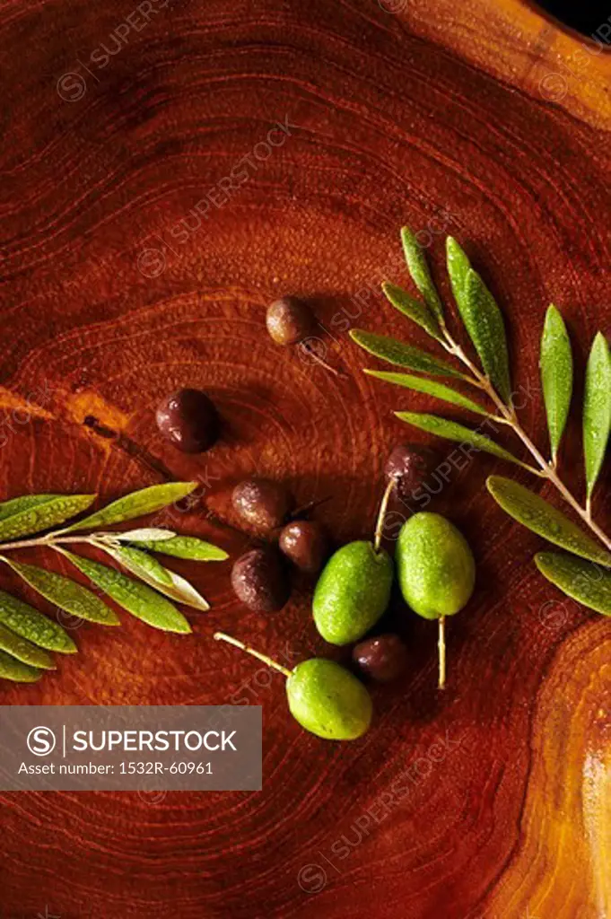 Fresh Olives on Wood