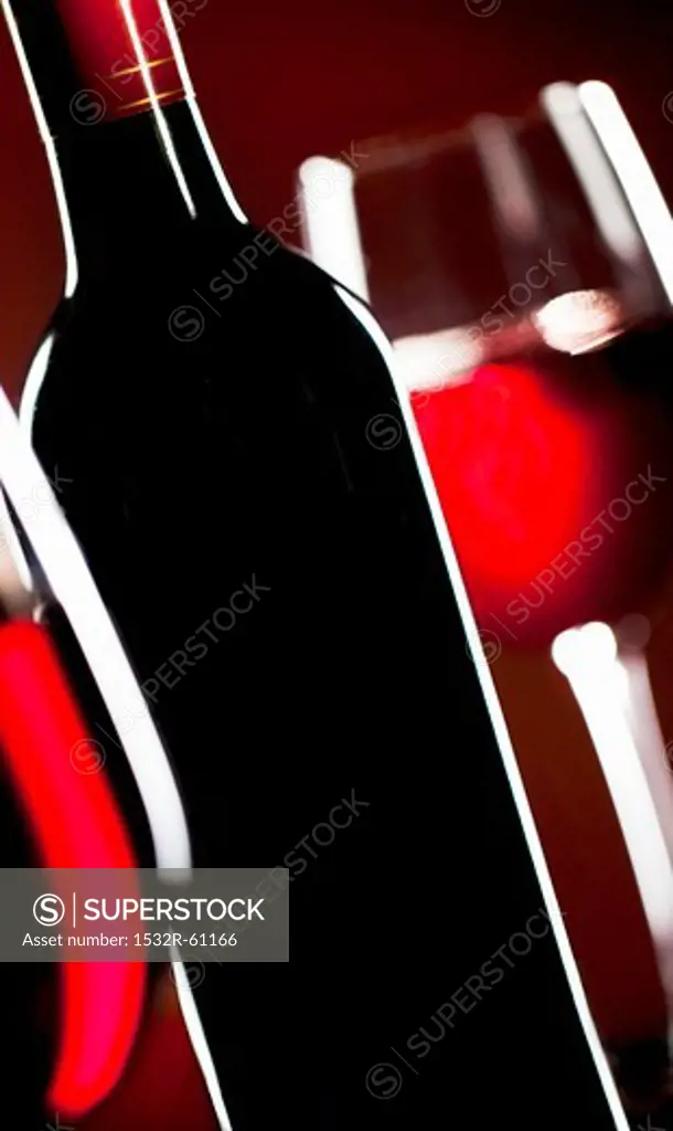 Red Wine Bottle; Glasses of Red Wine