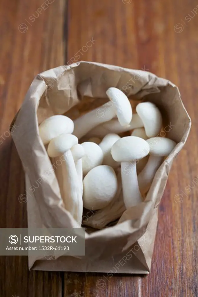 Enoki Mushrooms in a Brown Paper Bag