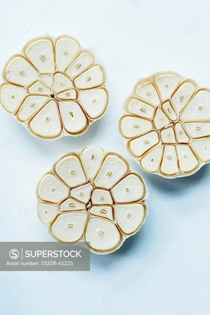Three Garlic Bulbs with Tops Sliced Off