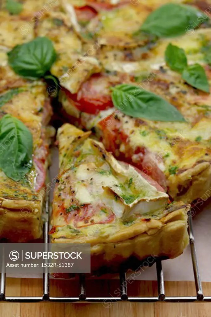 Tomato quiche with brie and basil