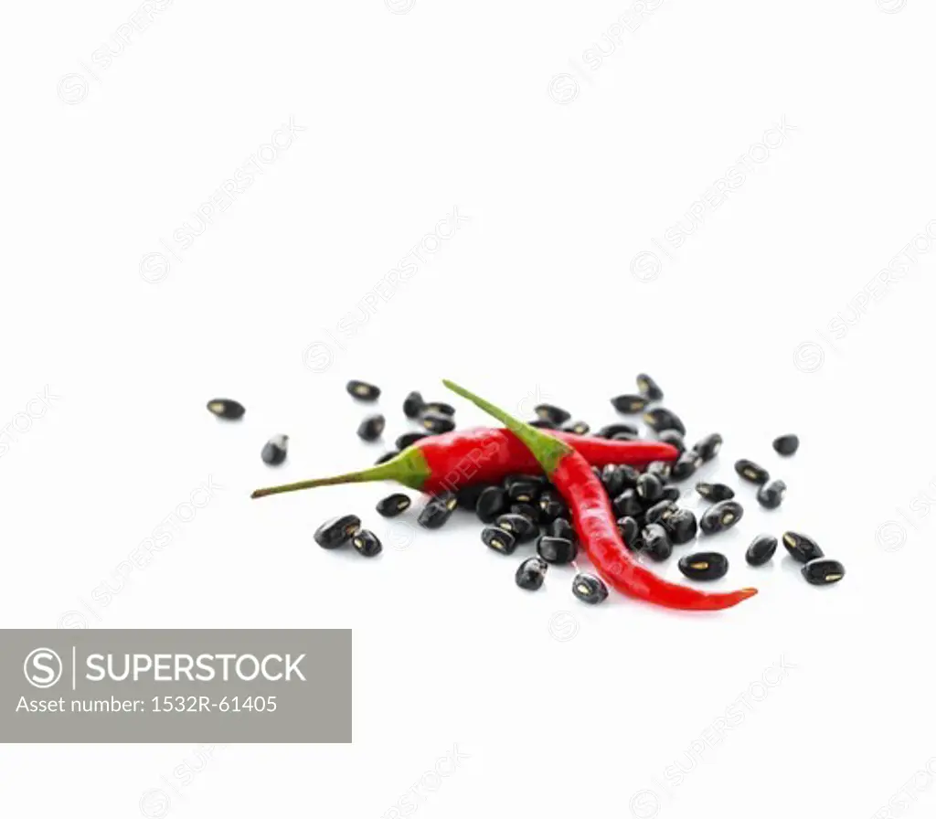 Black beans and red chili peppers