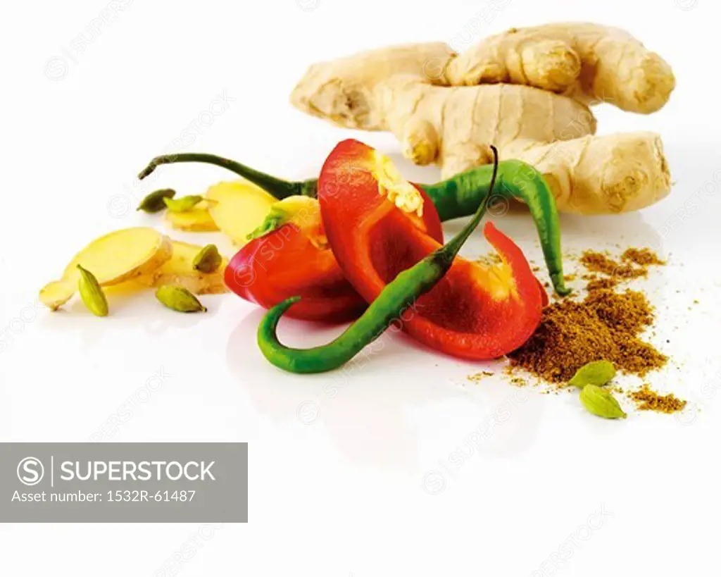 Ginger, pepper, chili pepper, curry powder