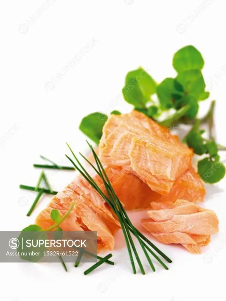 Poached salmon with chives and water cress