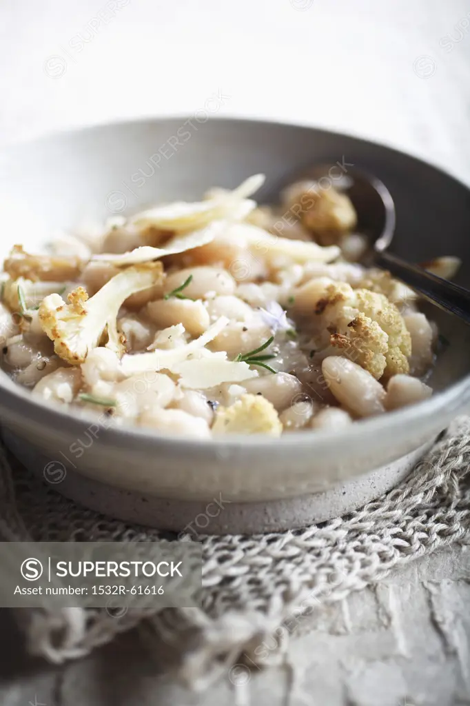 Cannellini Bean and Cauliflower Stew in a Bowl