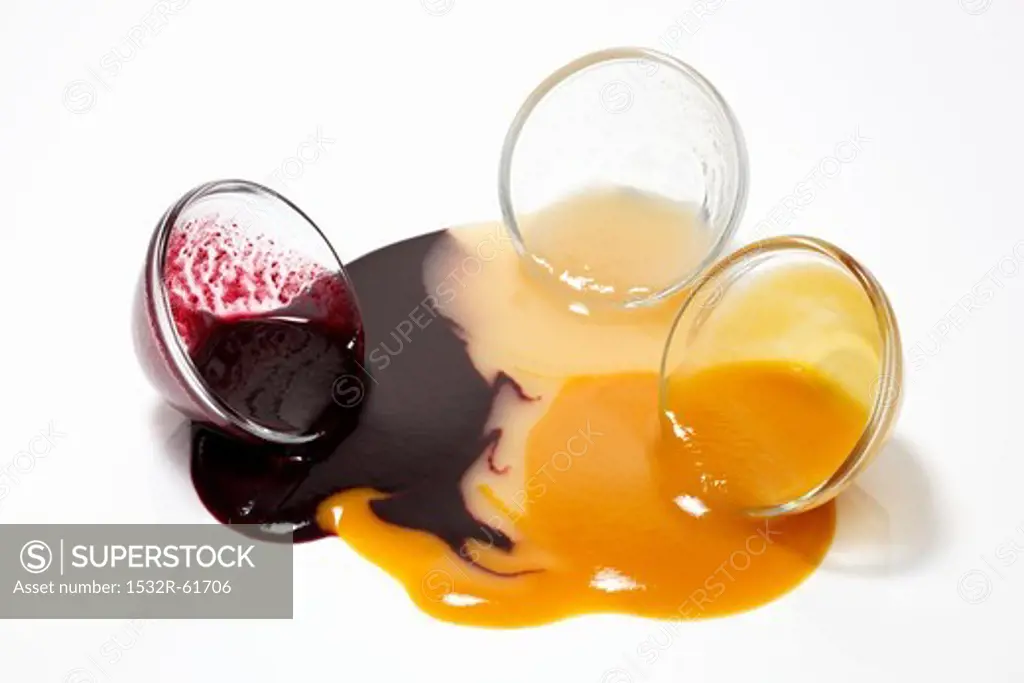 Assorted fruit purees; spilled