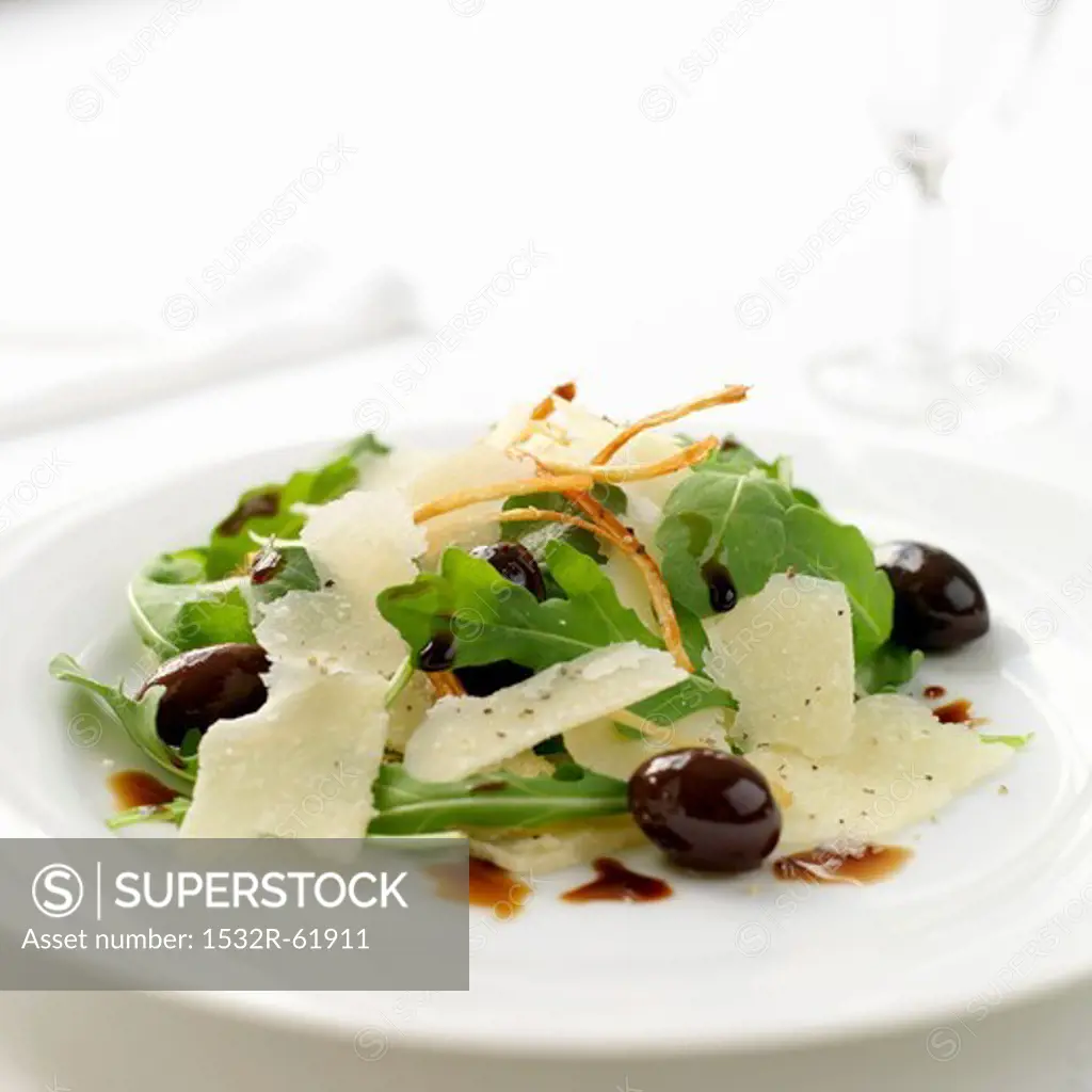 Rocket salad with olives and parmesan