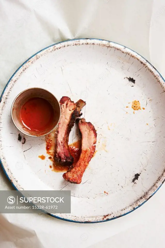 Barbecue Pork Ribs on a Plate; From Above