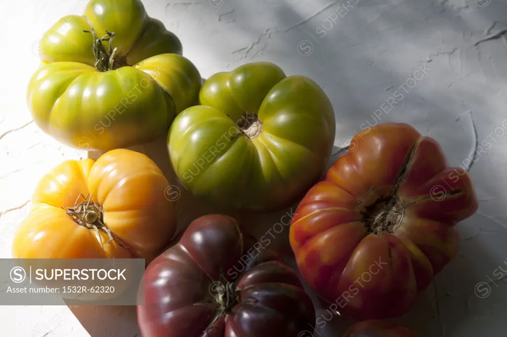 Organic Heirloom Tomatoes; German Green, Black Kim, Old German, Amanda Orange
