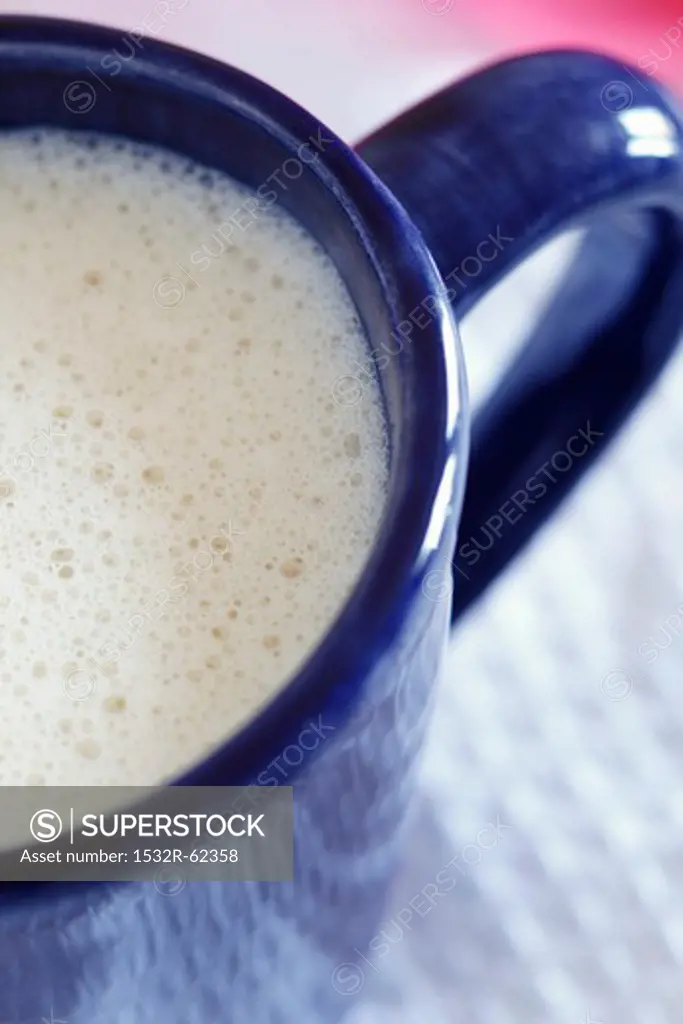 Vanilla Soy Milk in a Blue Mug