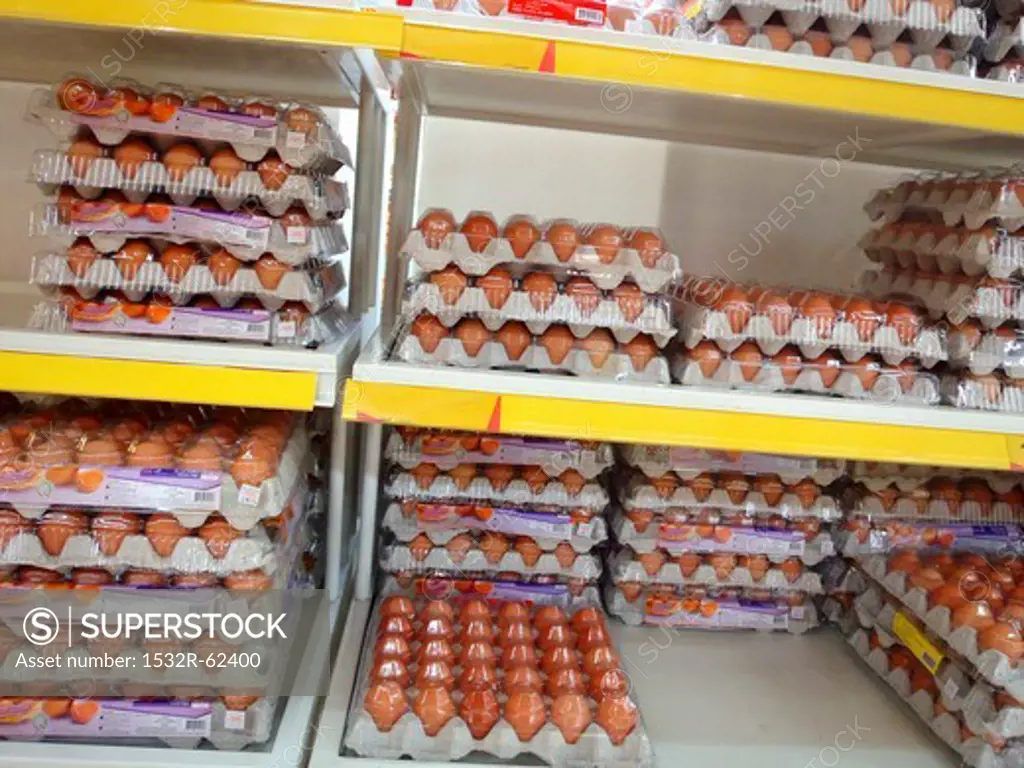 Trays of eggs in a supermarket
