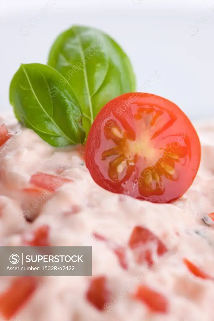 Tomato quark with basil (close-up)