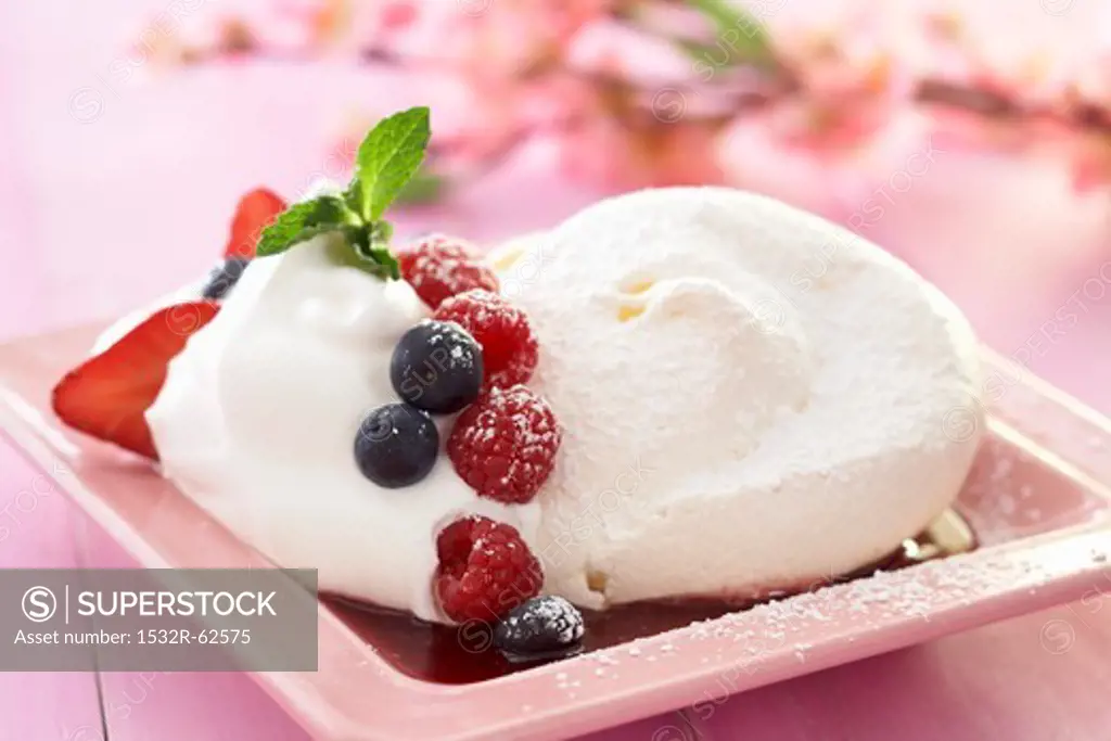Baked Meringue with Whipped Cream and Berries