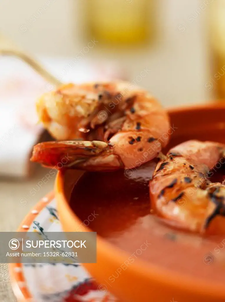 Gazpacho with shrimps (close-up)