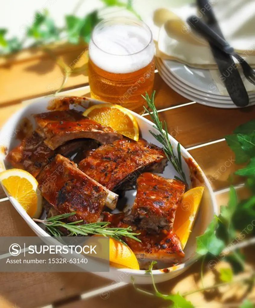 Barbecue Pork Ribs in Orange Sauce with Beer