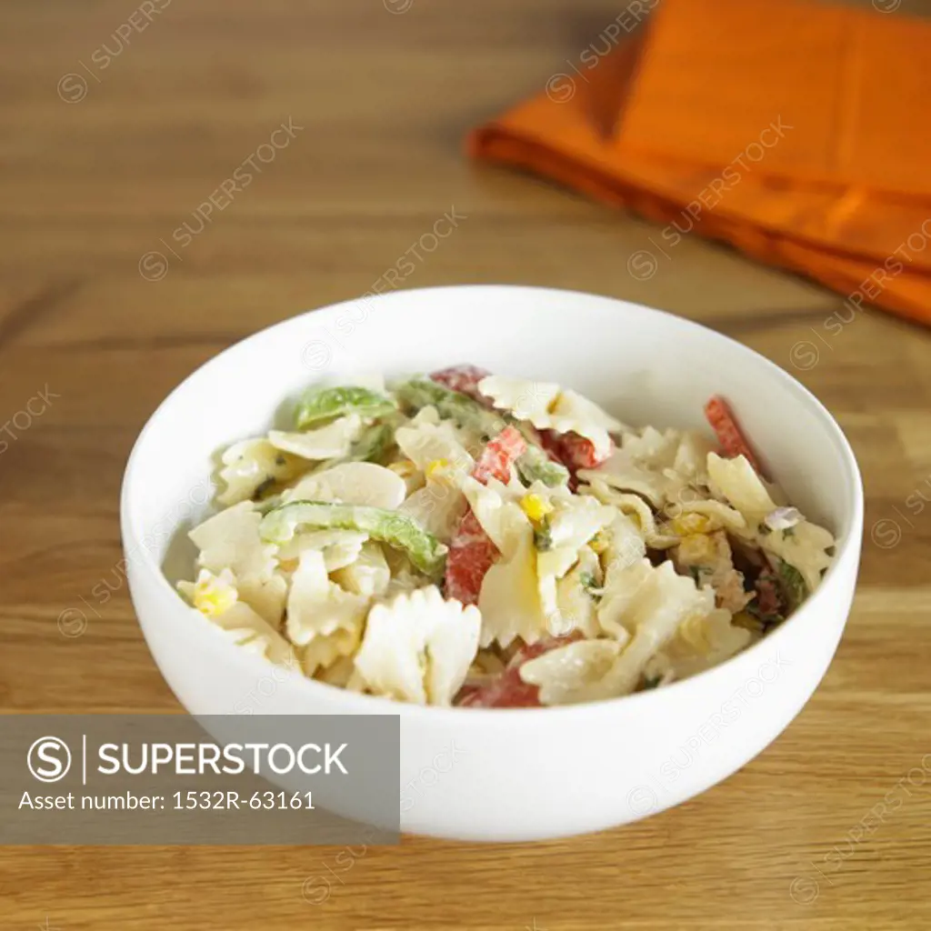Bowl of Country Chicken Pasta Salad with Corn and Peppers