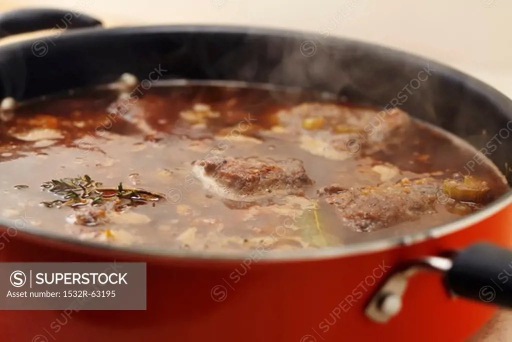 Boeuf Bourguignon Cooking in a Pot (Beef Burgundy)