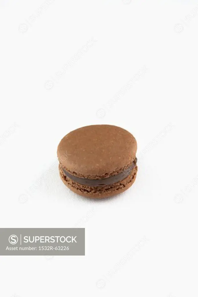 A Single Chocolate Macaroon on a White Background