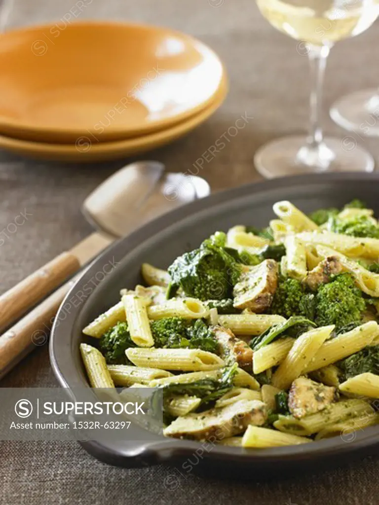 Penne with Broccoli and Mushrooms Tossed with Pesto