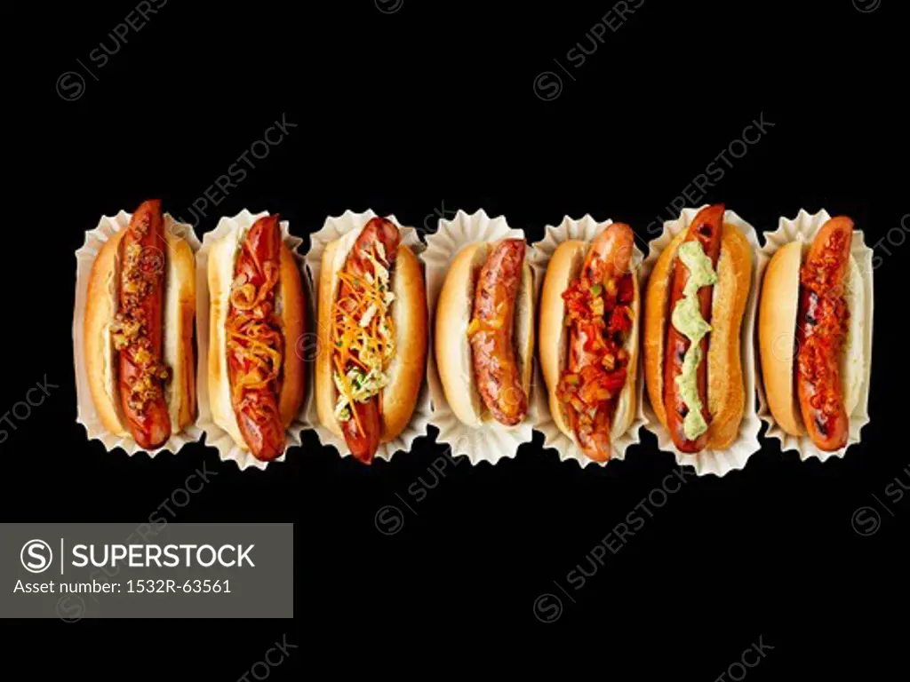 A row of hot dogs