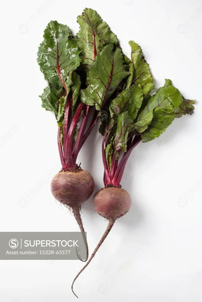 Two beetroots with leaves