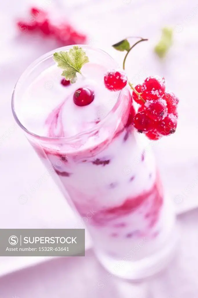 A layered yogurt dessert with redcurrants