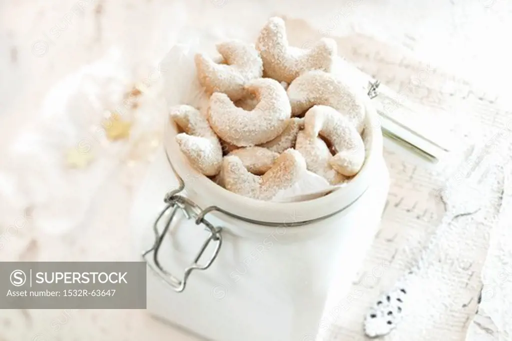 Vanilla crescent biscuits in a jar