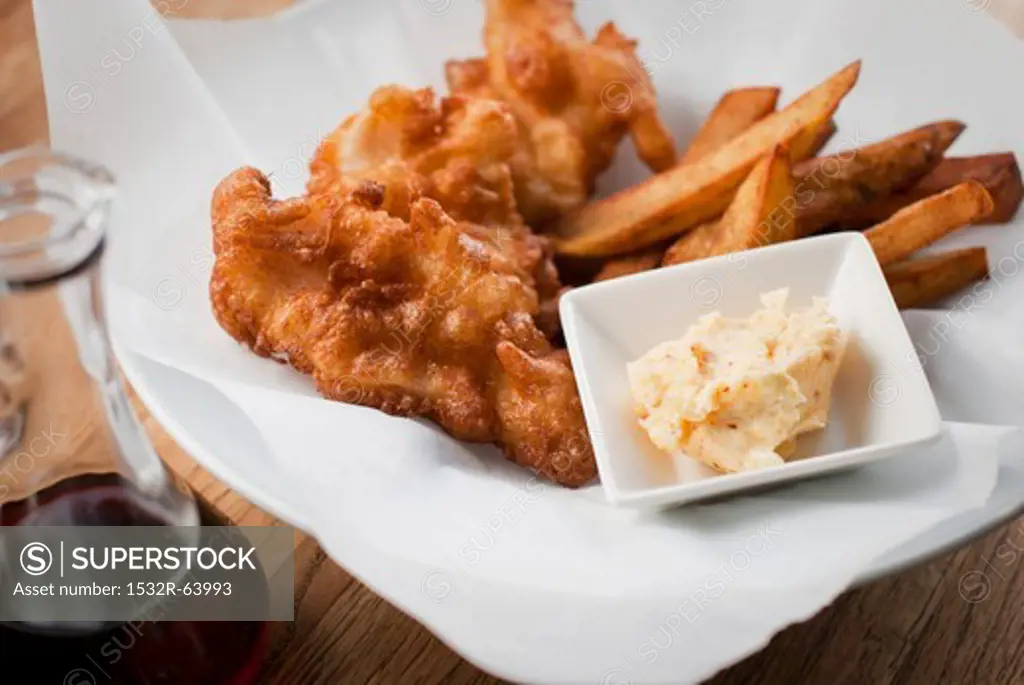 Batter Fried Fish and Chips with Aioli