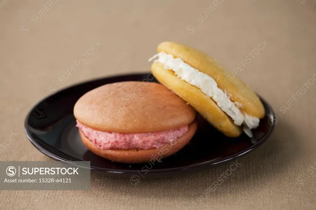 Two Assorted Flavored Whoopie Pies on a Plate