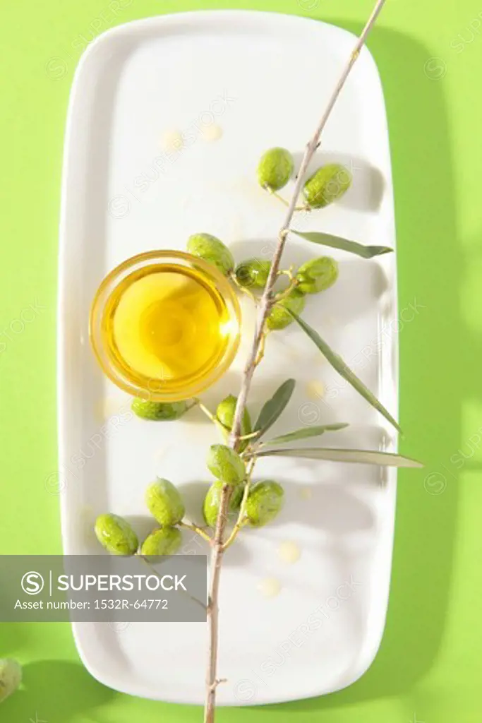 Olive oil and an olive branch