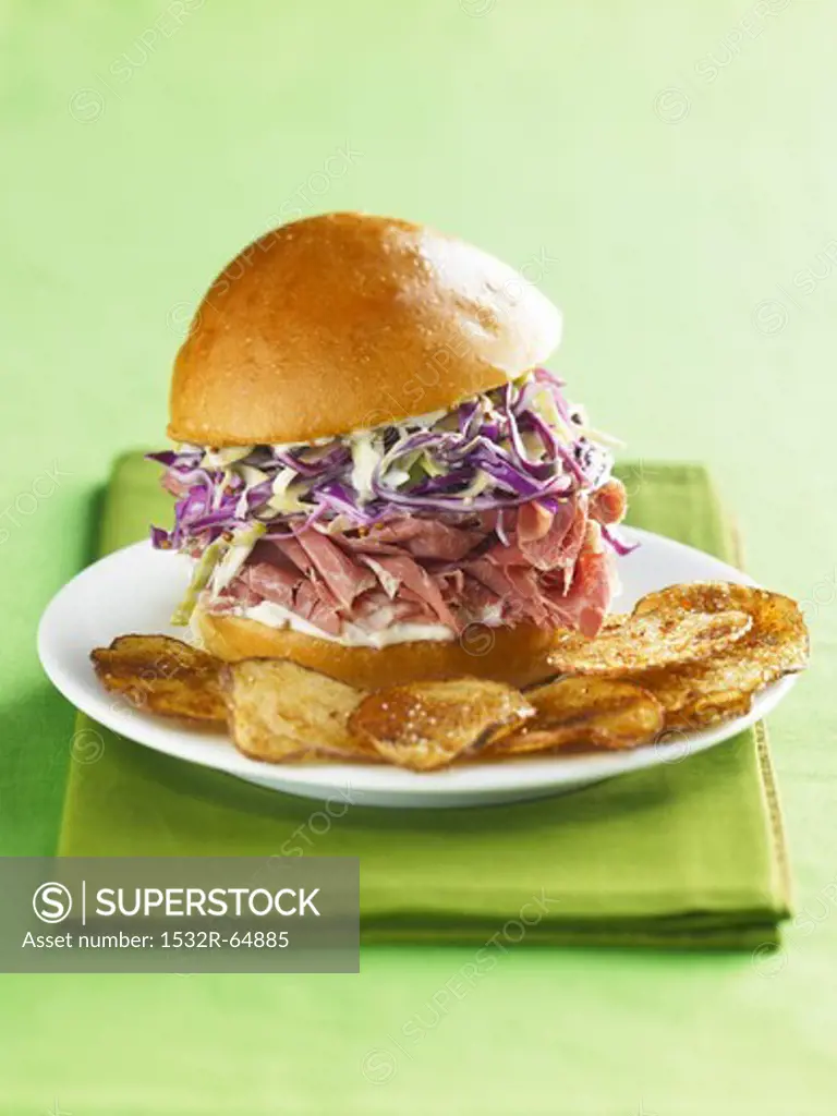 Ham and Cole Slaw Slider Sandwich with Homemade Chips