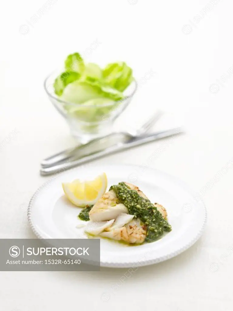 Cod with pesto and lemon