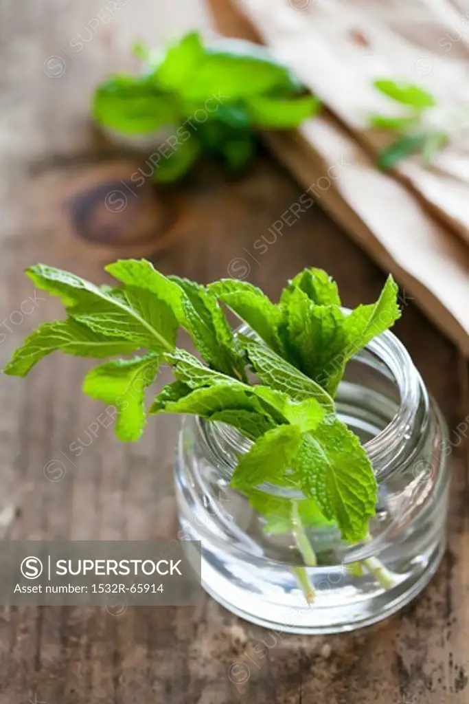 Fresh Mint in a Small Jar of Water