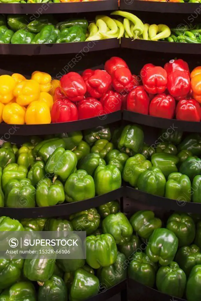 Variety of Peppers on a Market Display