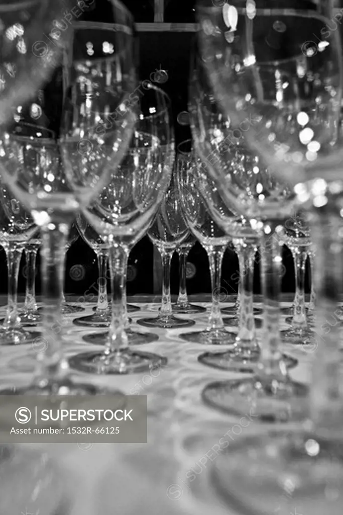 Empty Wine Glasses; Black and White