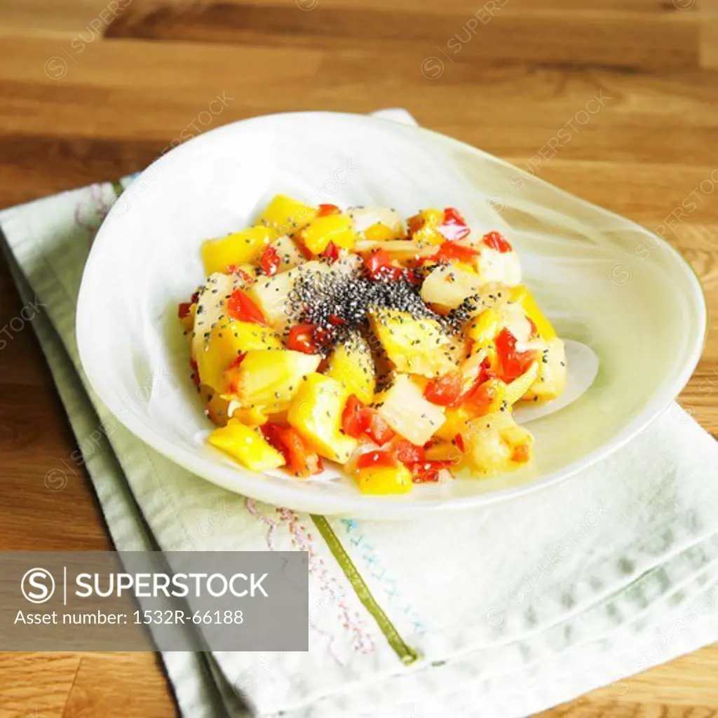 Mango Pineapple Salad with Chia Seed and Sweet Red Peppers