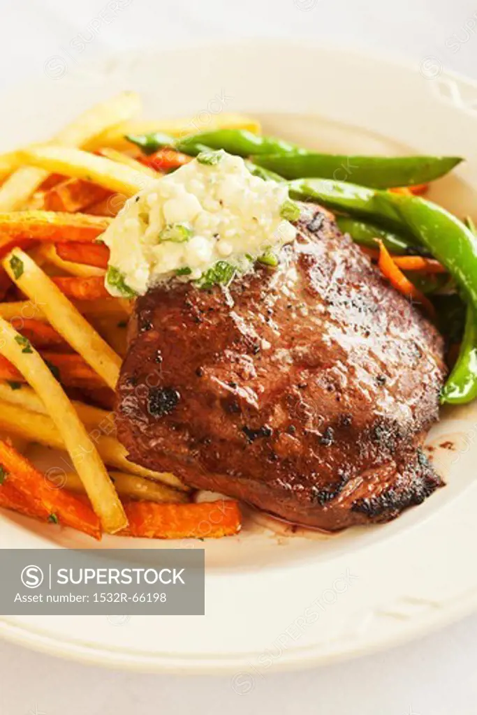Flat Iron Steak with Fried and Mixed Vegetables