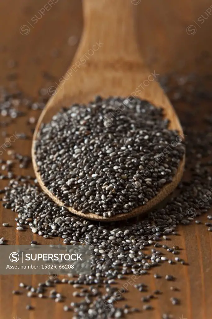 Chia Seeds on a Wooden Spoon