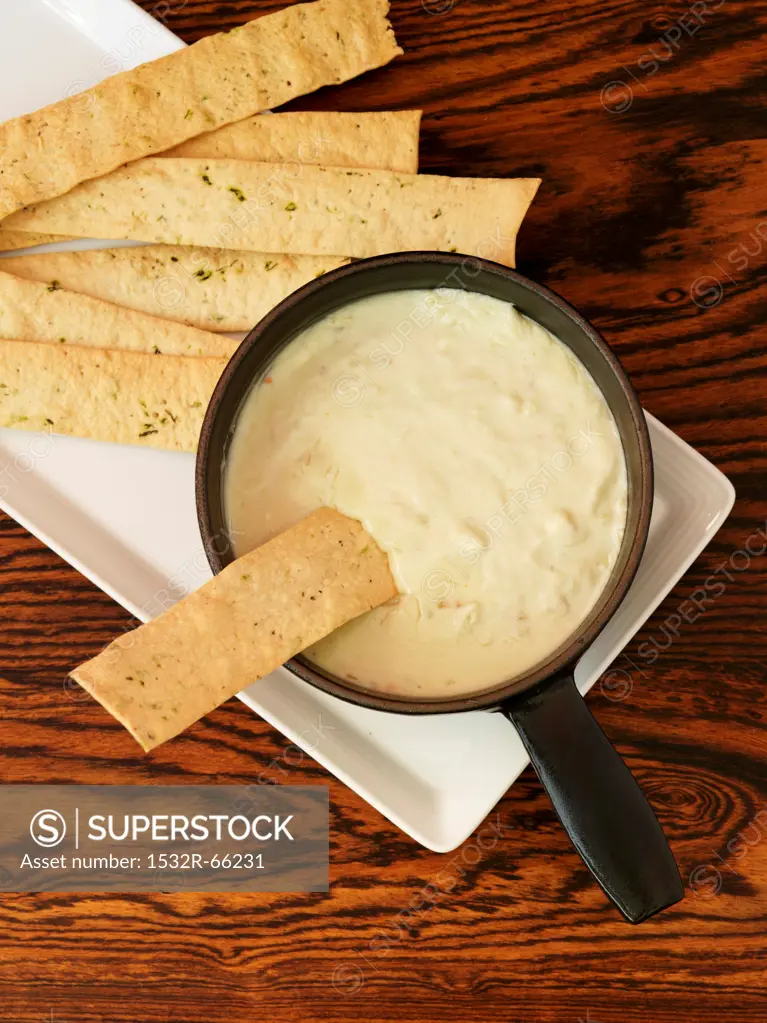 Cheese Fondue with Flat Bread Crackers