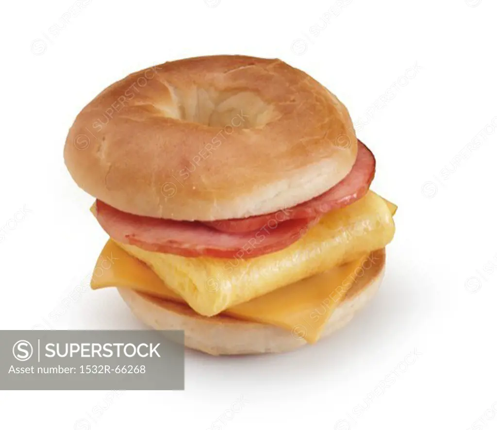 Ham, Egg and Cheese Breakfast Sandwich on a Bagel
