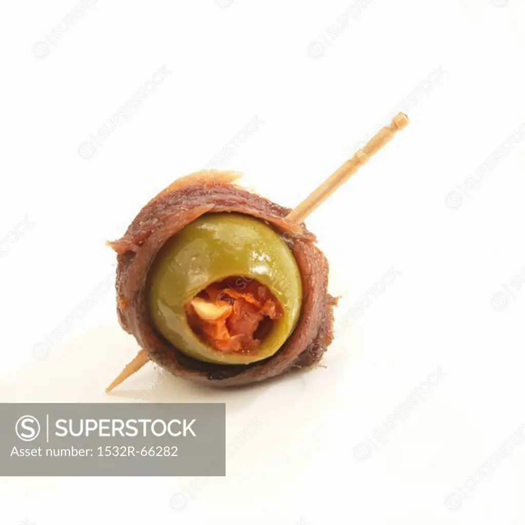 Stuffed Olive Wrapped in Anchovy with a Toothpick